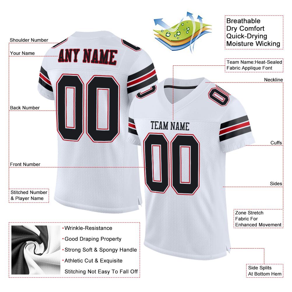 Custom White Black-Red Classic Style Mesh Authentic Football Jersey