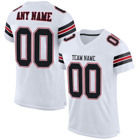 Custom White Black-Red Classic Style Mesh Authentic Football Jersey