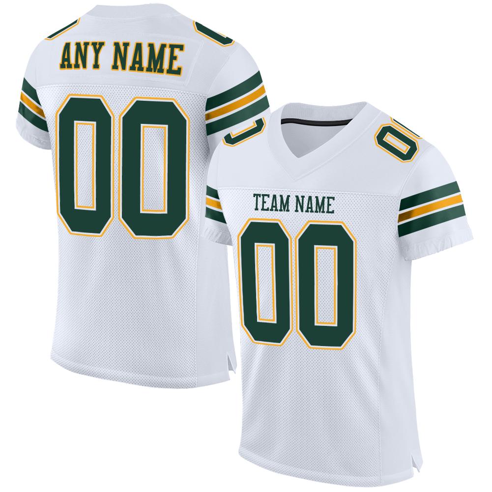 Custom White Green-Gold Classic Style Mesh Authentic Football Jersey