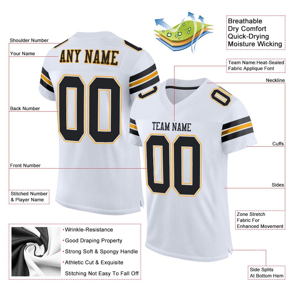 Custom White Black-Gold Classic Style Mesh Authentic Football Jersey