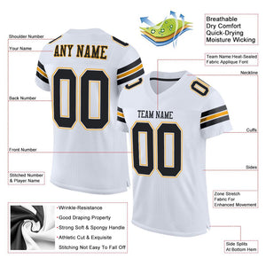 Custom White Black-Gold Classic Style Mesh Authentic Football Jersey