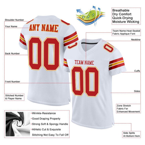 Custom White Scarlet-Gold Classic Style Mesh Authentic Football Jersey