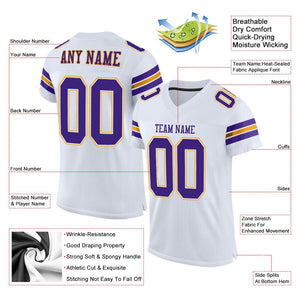 Custom White Purple-Gold Classic Style Mesh Authentic Football Jersey