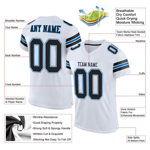 Custom White Black-Panther Blue Classic Style Mesh Authentic Football Jersey