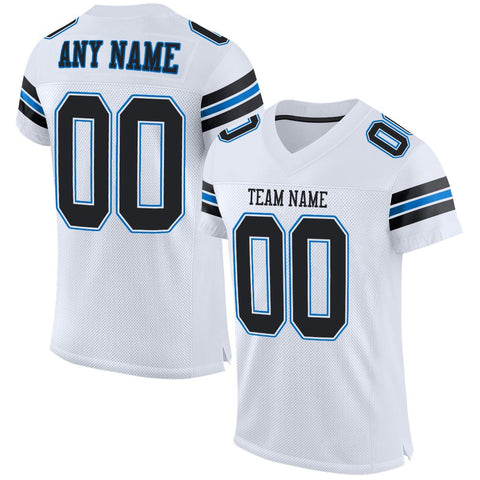 Custom White Black-Panther Blue Classic Style Mesh Authentic Football Jersey