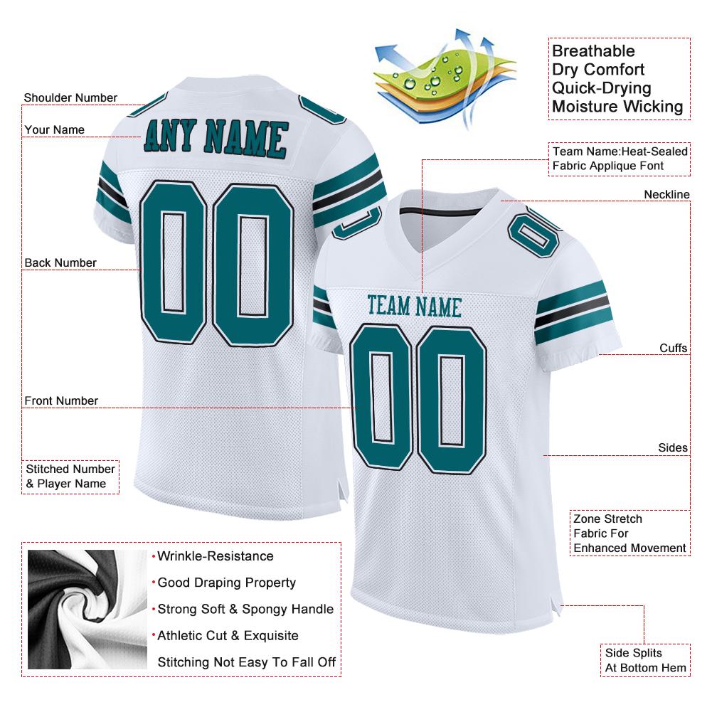 Custom White Teal-Black Classic Style Mesh Authentic Football Jersey