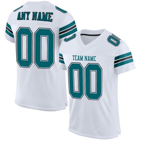 Custom White Teal-Black Classic Style Mesh Authentic Football Jersey