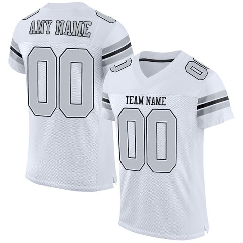 Custom White Silver-Black Classic Style Mesh Authentic Football Jersey