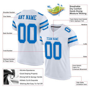 Custom White Panther Blue-Light Gray Classic Style Mesh Authentic Football Jersey