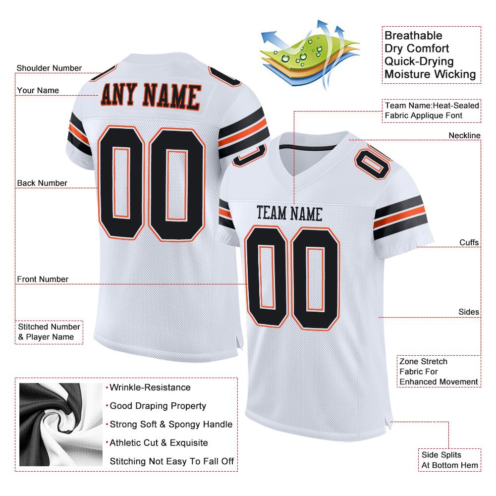 Custom White Black-Orange Classic Style Mesh Authentic Football Jersey