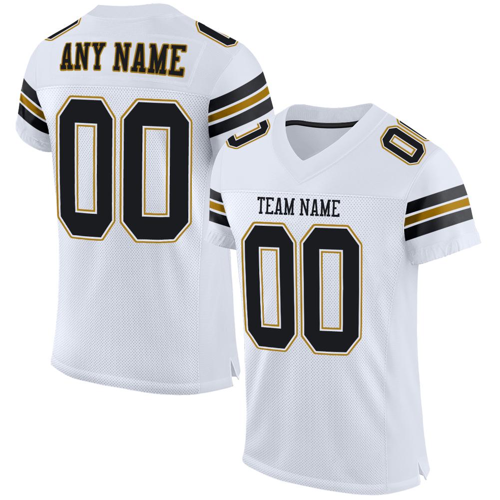 Custom White Black-Old Gold Classic Style Mesh Authentic Football Jersey