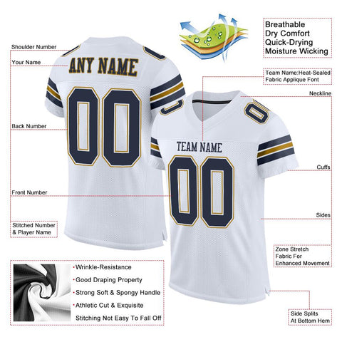 Custom White Navy-Old Gold Classic Style Mesh Authentic Football Jersey