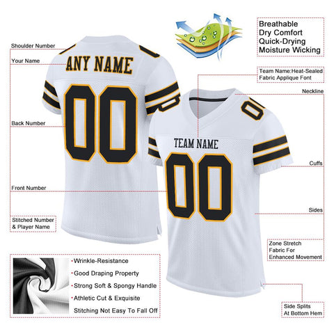 Custom White Black-Gold Classic Style Mesh Authentic Football Jersey