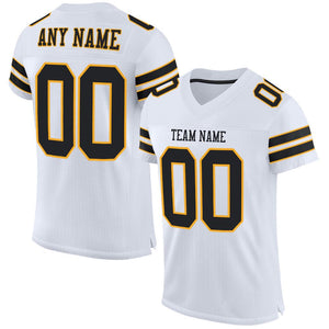 Custom White Black-Gold Classic Style Mesh Authentic Football Jersey