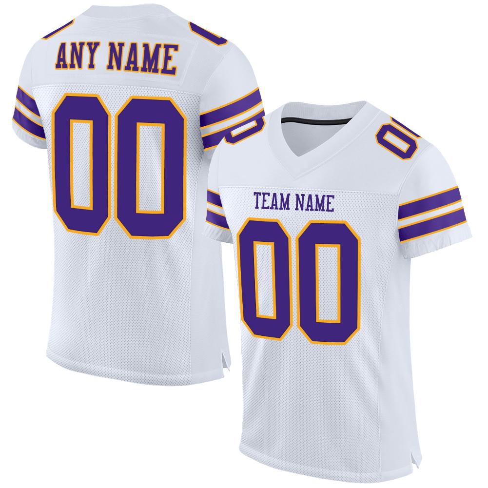 Custom White Purple-Gold Classic Style Mesh Authentic Football Jersey