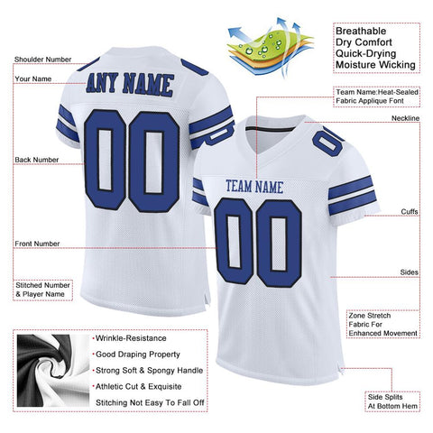 Custom White Royal-Black Classic Style Mesh Authentic Football Jersey
