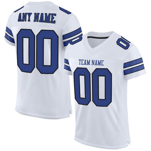 Custom White Royal-Black Classic Style Mesh Authentic Football Jersey