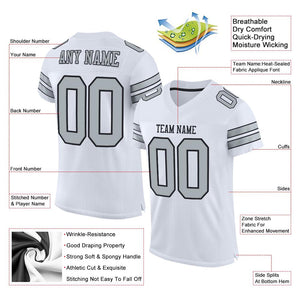 Custom White Silver-Black Classic Style Mesh Authentic Football Jersey