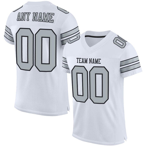 Custom White Silver-Black Classic Style Mesh Authentic Football Jersey