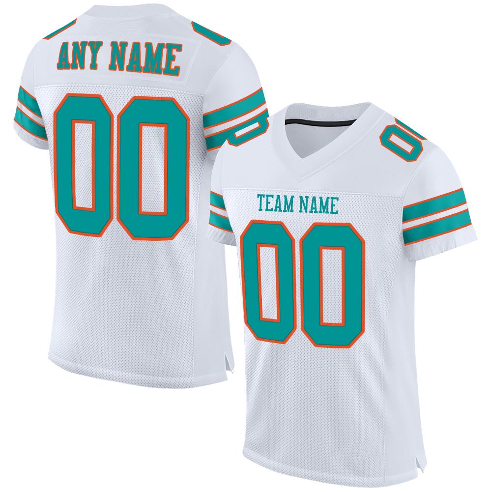 Custom White Aqua-Orange Classic Style Mesh Authentic Football Jersey