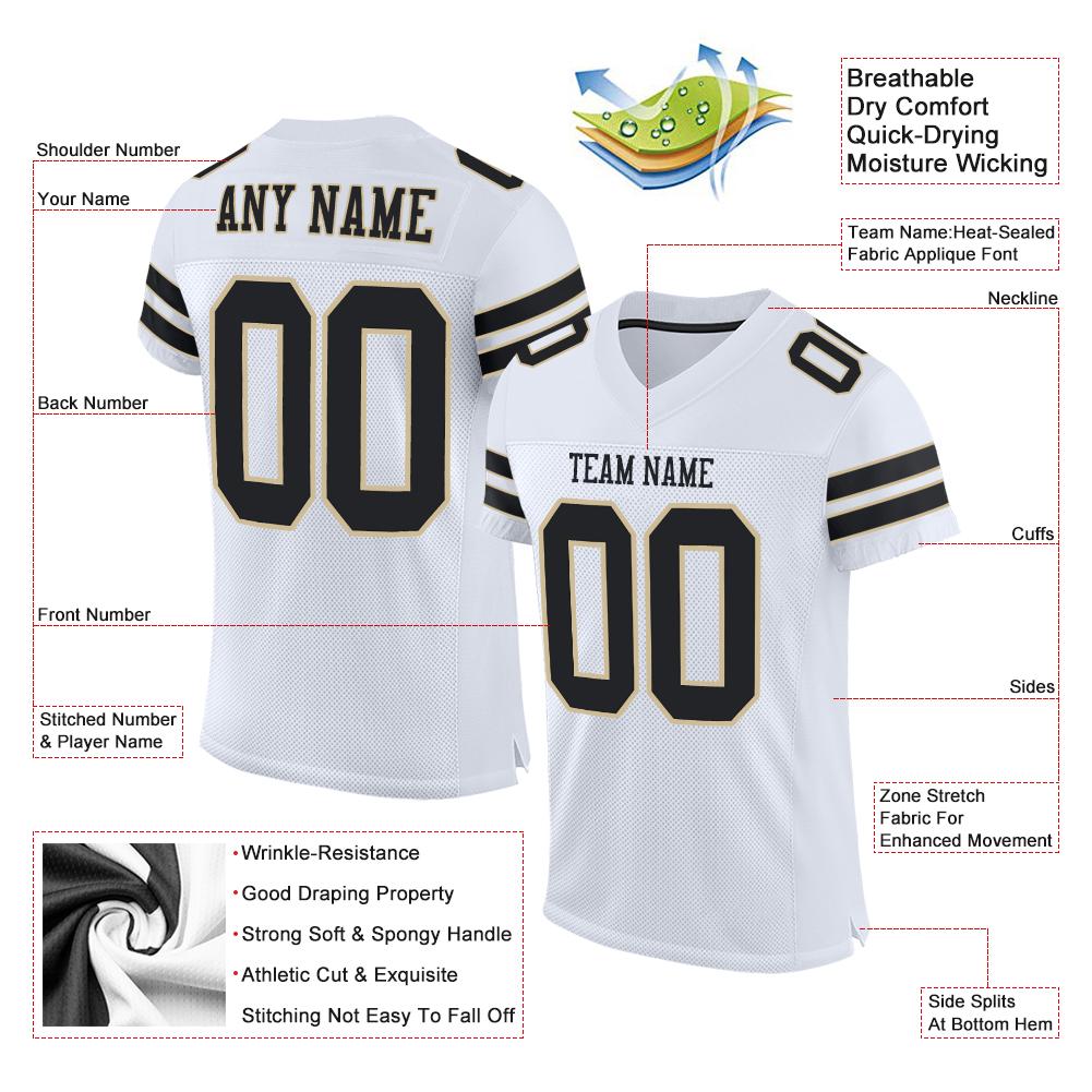 Custom White Black-Vegas Gold Classic Style Mesh Authentic Football Jersey