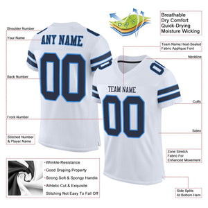 Custom White Navy-Powder Blue Classic Style Mesh Authentic Football Jersey