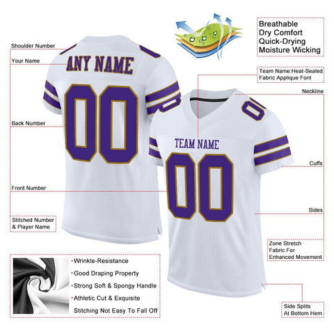 Custom White Purple-Old Gold Classic Style Mesh Authentic Football Jersey
