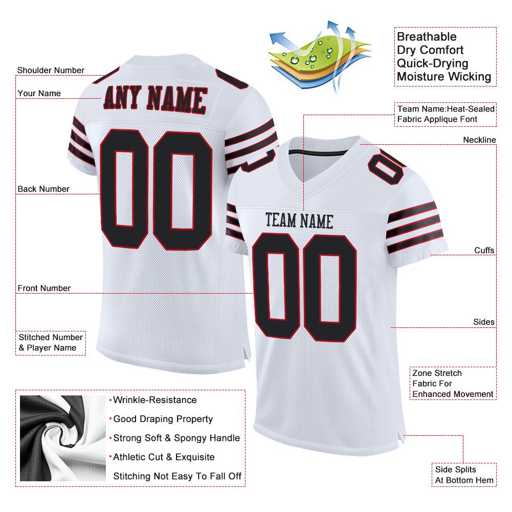 Custom White Black-Red Classic Style Mesh Authentic Football Jersey