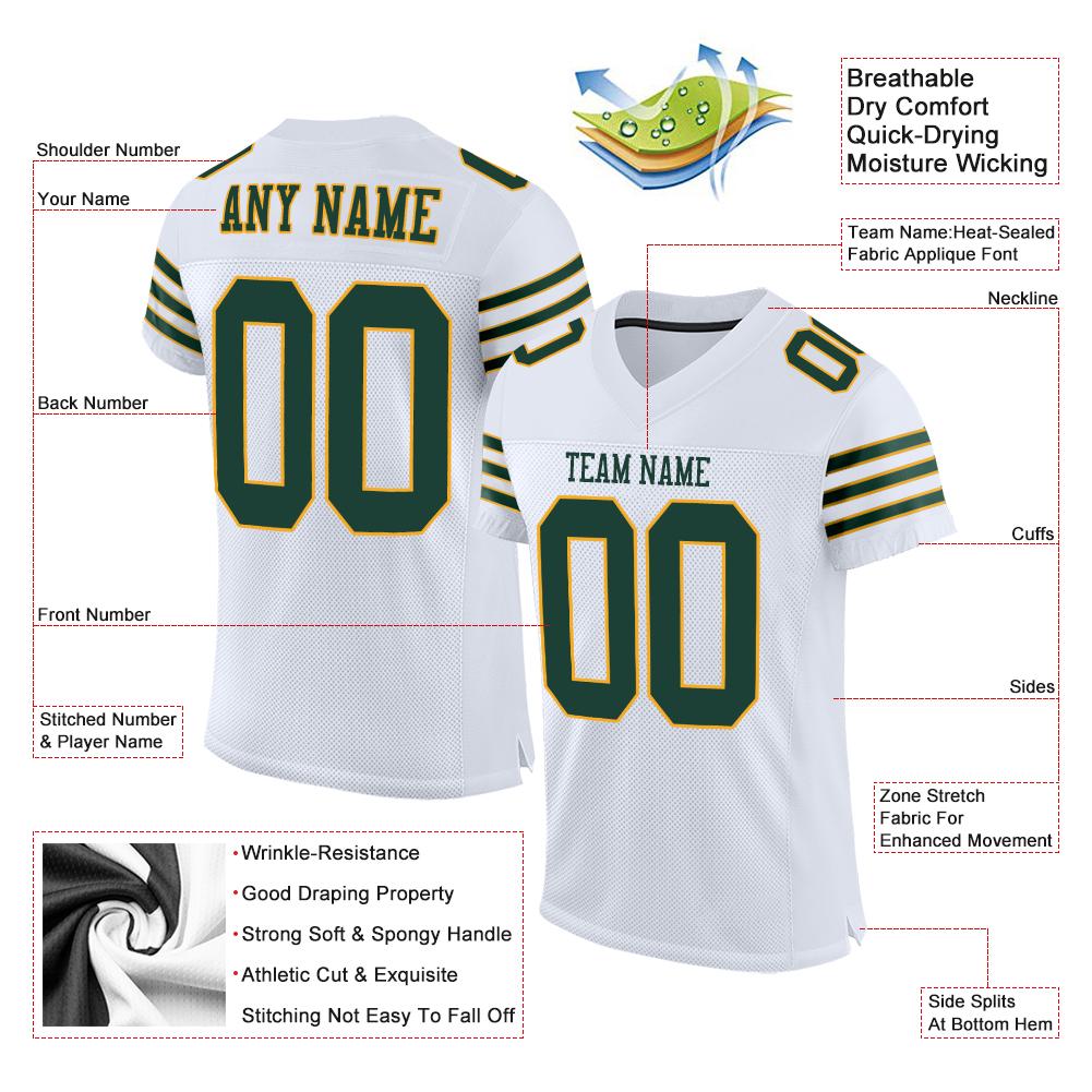 Custom White Green-Gold Classic Style Mesh Authentic Football Jersey