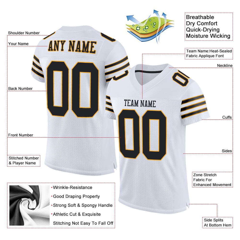 Custom White Black-Gold Classic Style Mesh Authentic Football Jersey