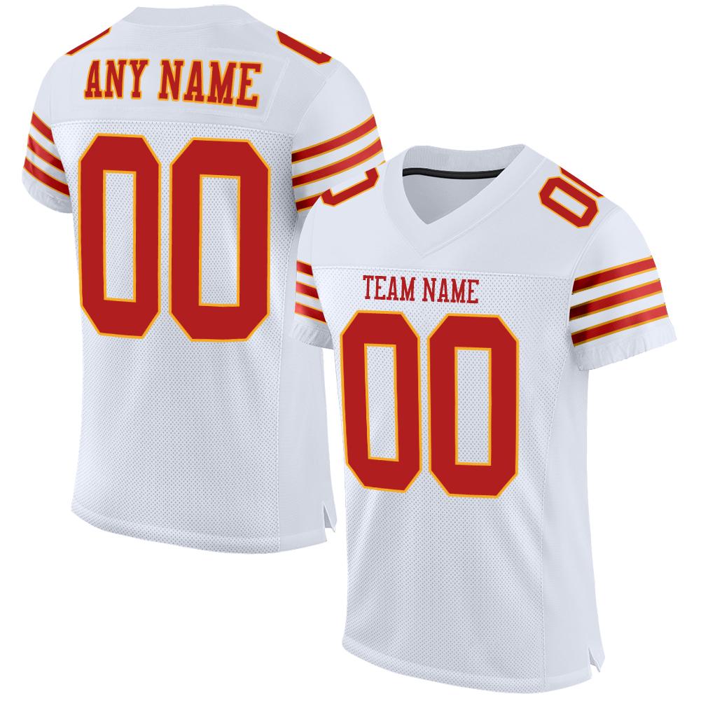 Custom White Scarlet-Gold Classic Style Mesh Authentic Football Jersey