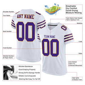 Custom White Purple-Gold Classic Style Mesh Authentic Football Jersey