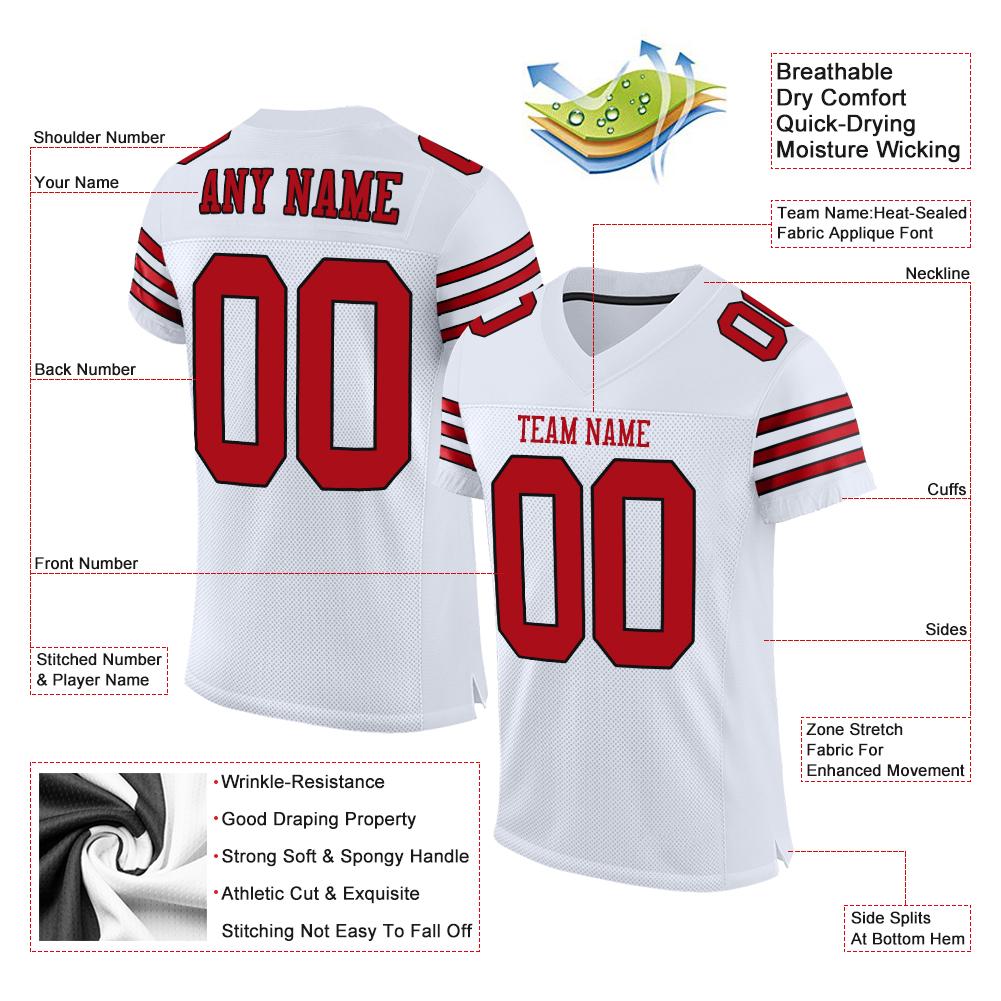 Custom White Red-Black Classic Style Mesh Authentic Football Jersey