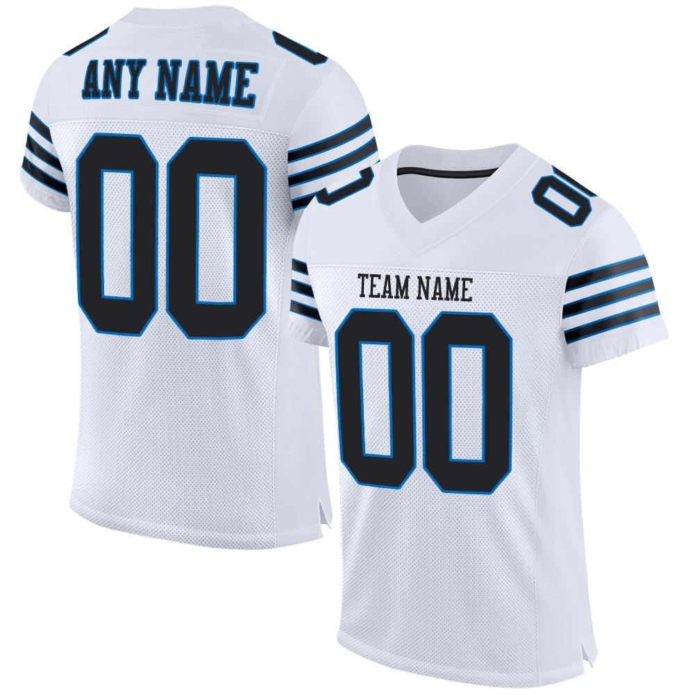 Custom White Black-Panther Blue Classic Style Mesh Authentic Football Jersey