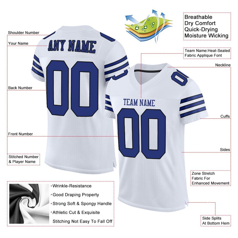 Custom White Royal-Black Classic Style Mesh Authentic Football Jersey