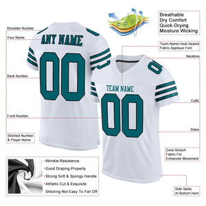 Custom White Teal-Black Classic Style Mesh Authentic Football Jersey