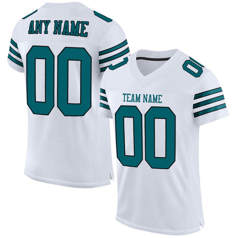 Custom White Teal-Black Classic Style Mesh Authentic Football Jersey