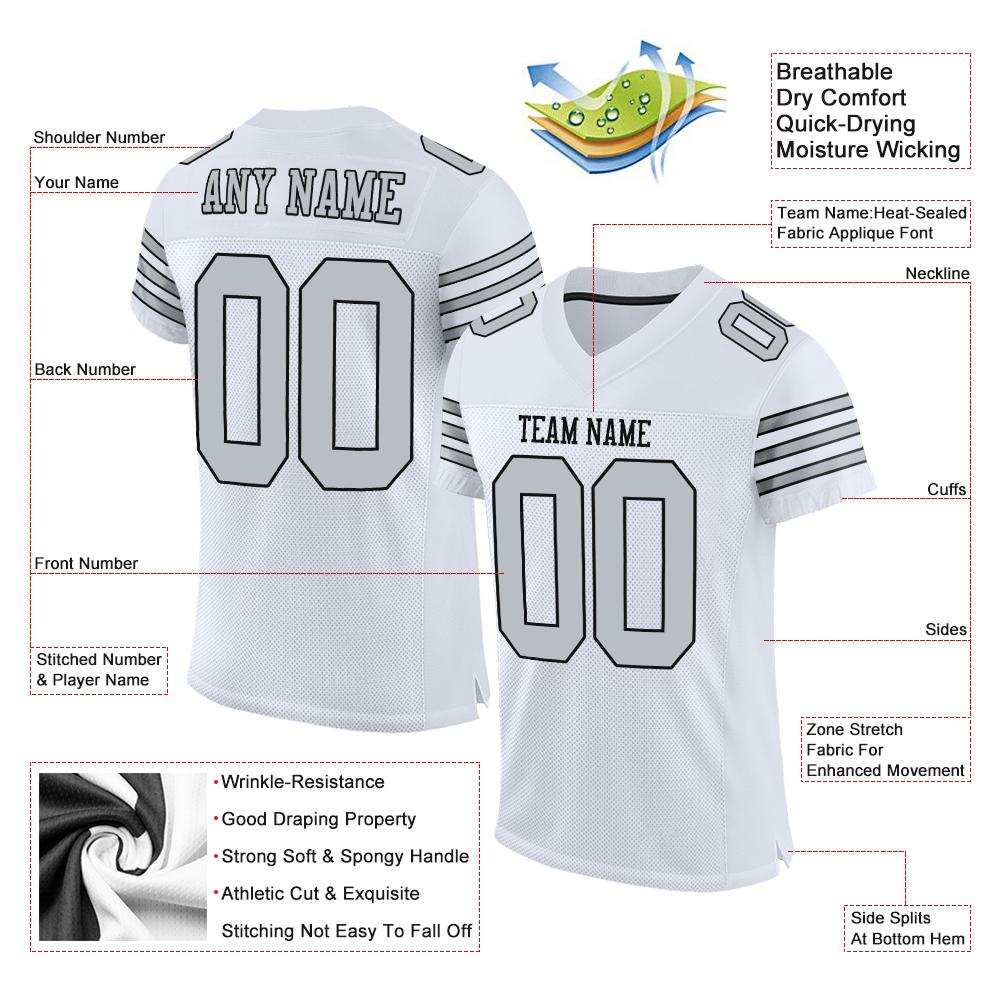 Custom White Silver-Black Classic Style Mesh Authentic Football Jersey