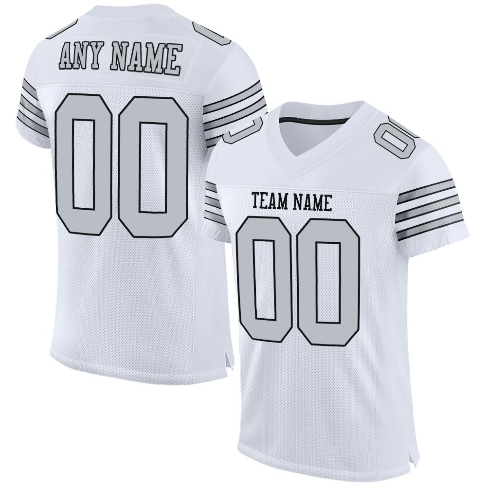 Custom White Silver-Black Classic Style Mesh Authentic Football Jersey