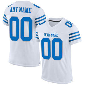 Custom White Panther Blue-Light Gray Classic Style Mesh Authentic Football Jersey