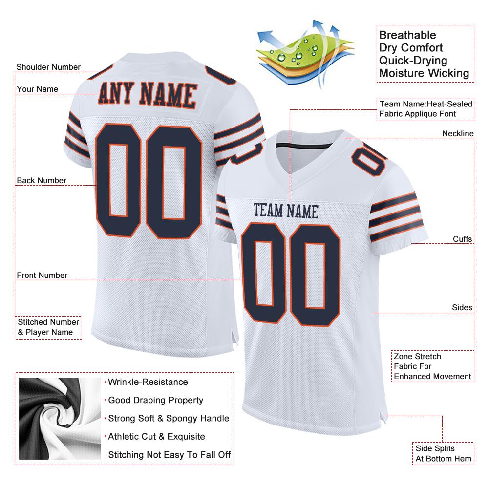 Custom White Navy-Orange Classic Style Mesh Authentic Football Jersey