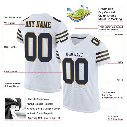 Custom White Navy-Old Gold Classic Style Mesh Authentic Football Jersey