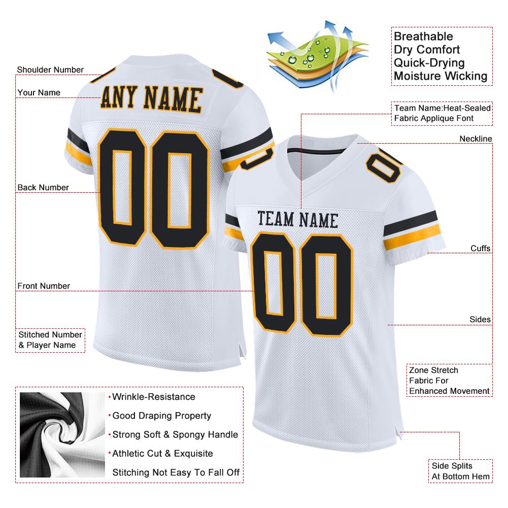 Custom White Black-Gold Classic Style Mesh Authentic Football Jersey