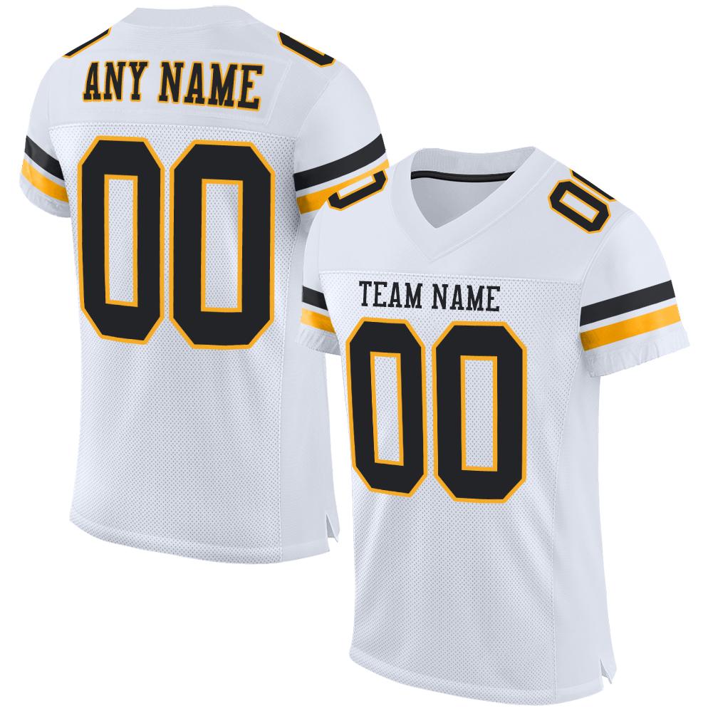 Custom White Black-Gold Classic Style Mesh Authentic Football Jersey