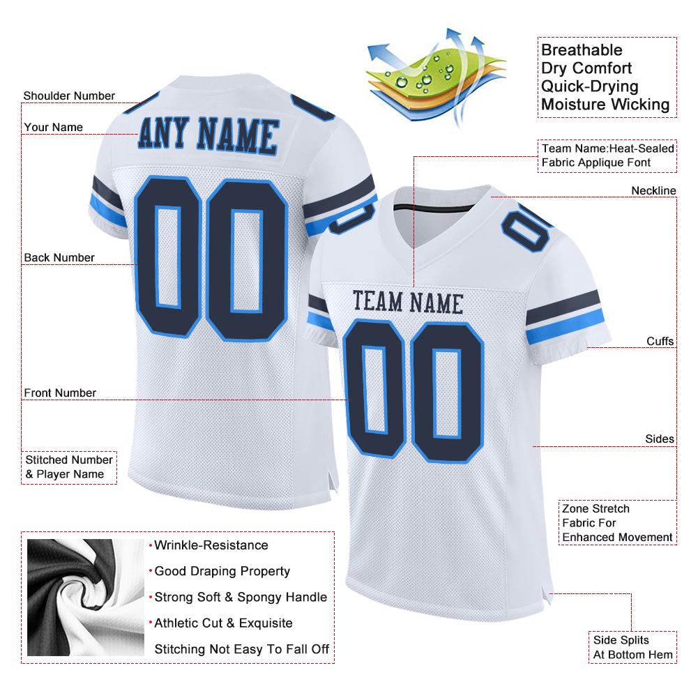 Custom White Navy-Powder Blue Classic Style Mesh Authentic Football Jersey