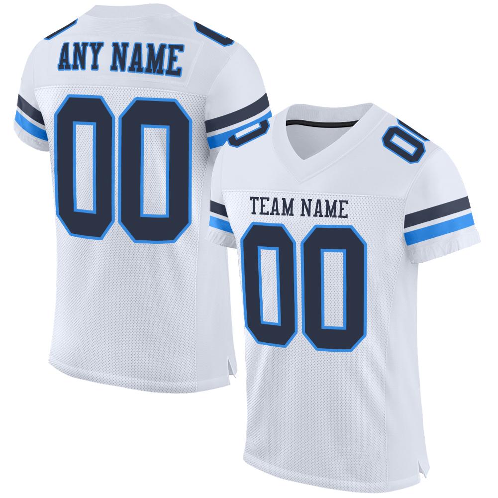 Custom White Navy-Powder Blue Classic Style Mesh Authentic Football Jersey