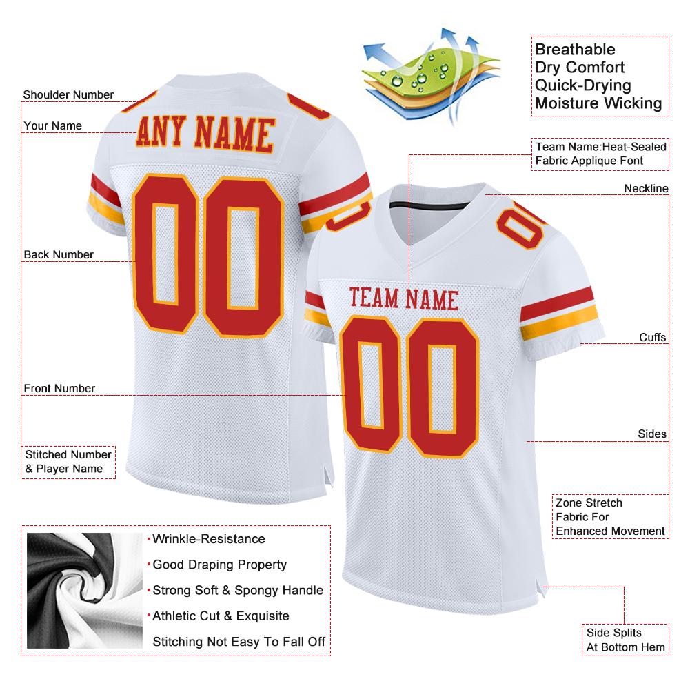 Custom White Scarlet-Gold Classic Style Mesh Authentic Football Jersey