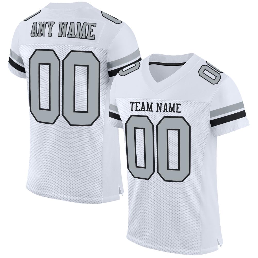 Custom White Silver-Black Classic Style Mesh Authentic Football Jersey