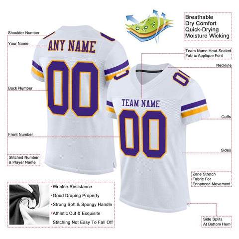 Custom White Purple-Gold Classic Style Mesh Authentic Football Jersey