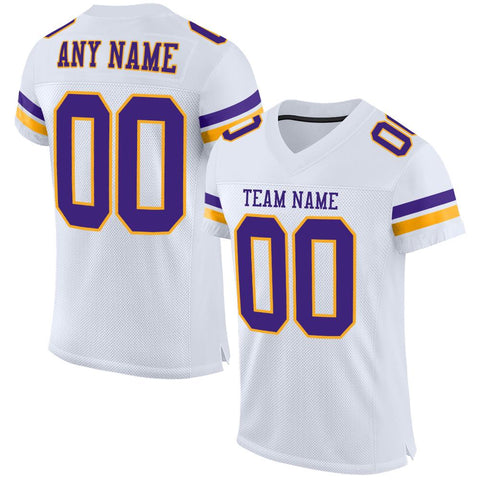 Custom White Purple-Gold Classic Style Mesh Authentic Football Jersey